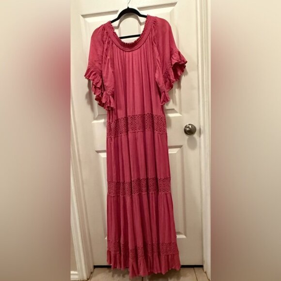 New Free People Mauve Maxi Flutter Sleeve Dress medium oversized cotton pockets - Picture 6 of 10